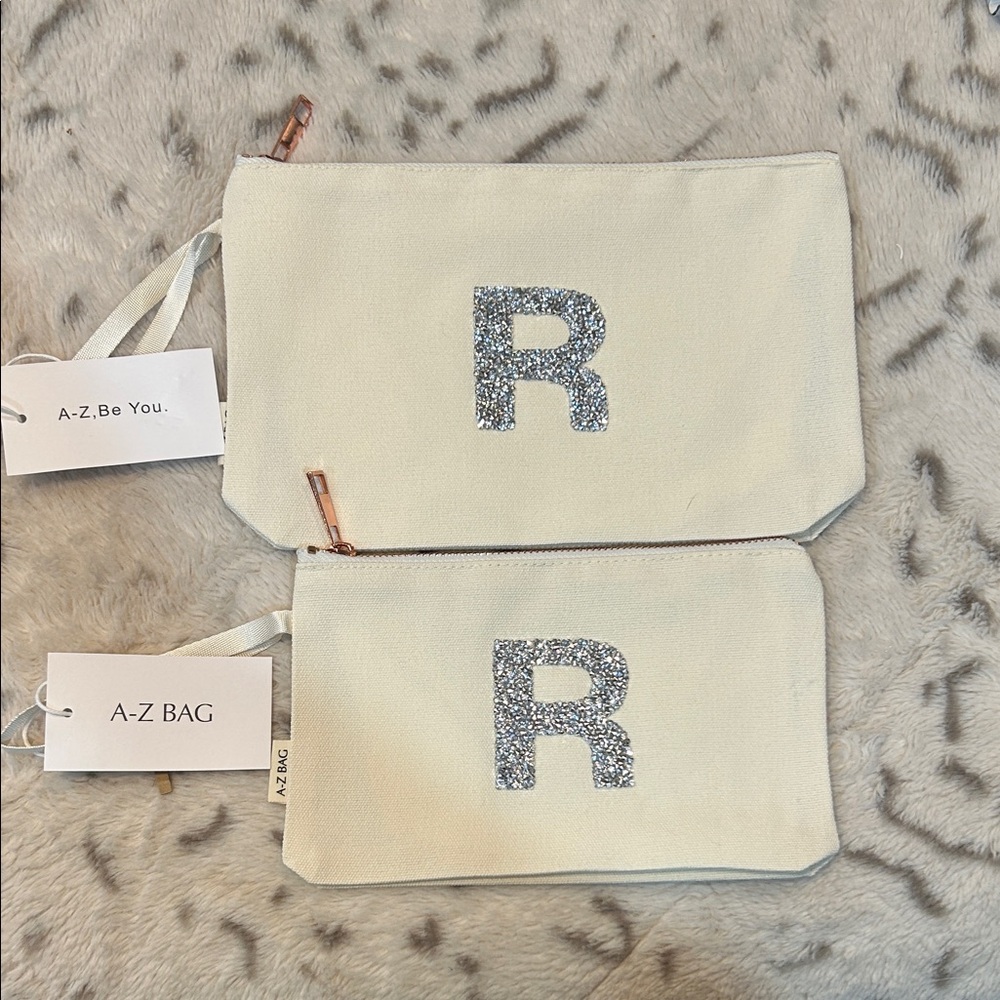 Cosmetic bag A-Z 2 pc makeup bag set initial “R”